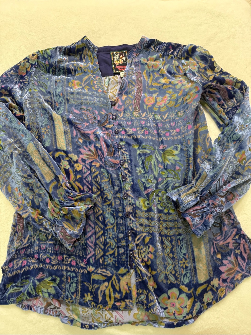 Johnny Was Joasie Burnout Silk Blend  Blouse Size XS D81